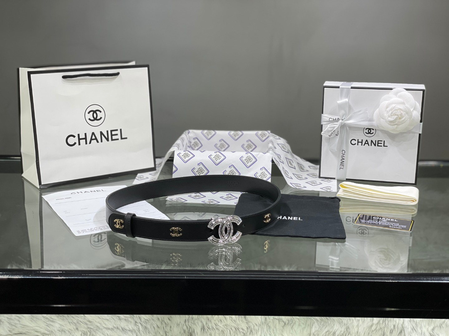 Ch**el Red Patent Leather CC Logo Belt