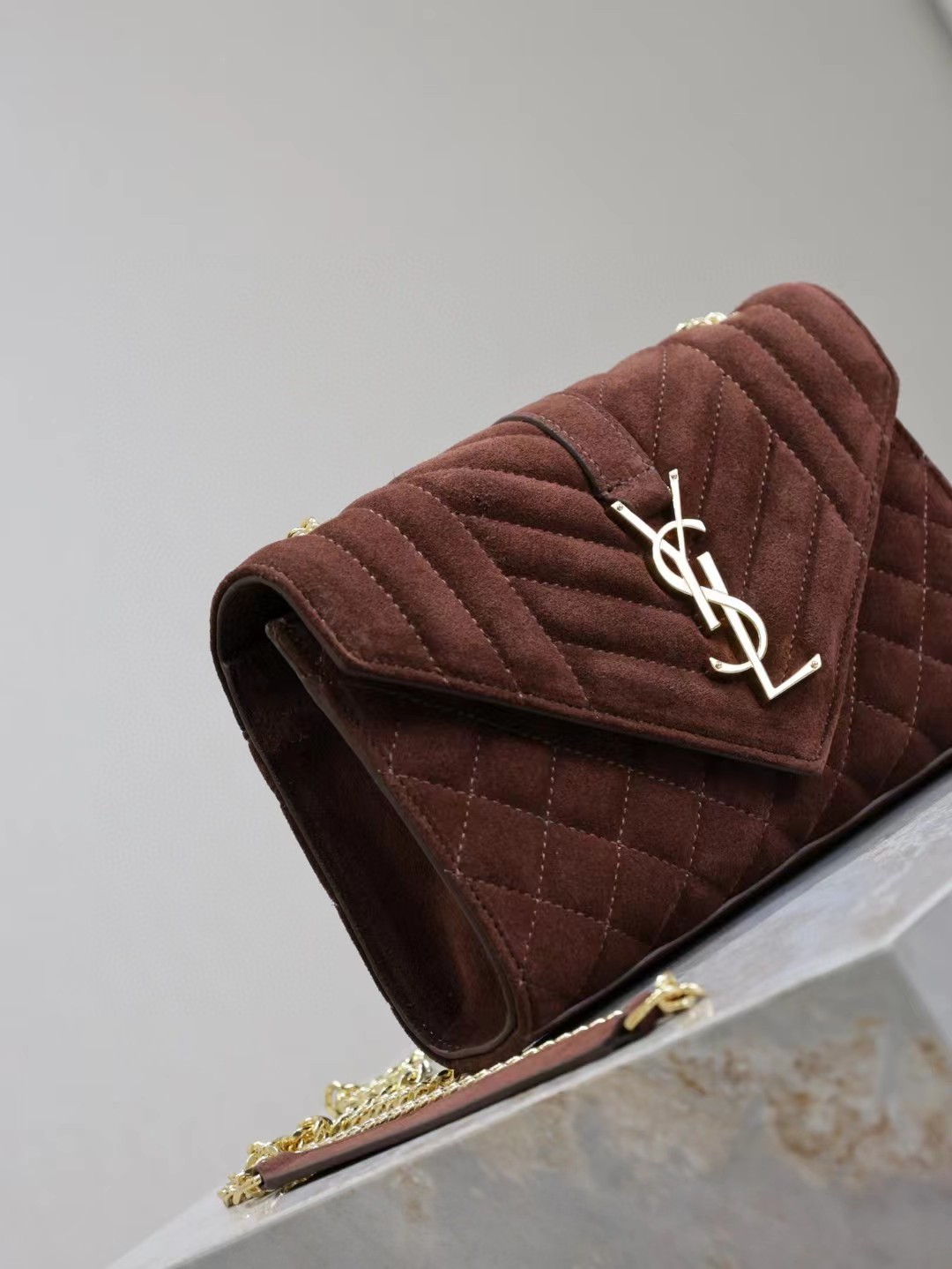 Sa1nt Lau*nt Envelope Triquilt Small Y51 Shoulder Bag in Suede