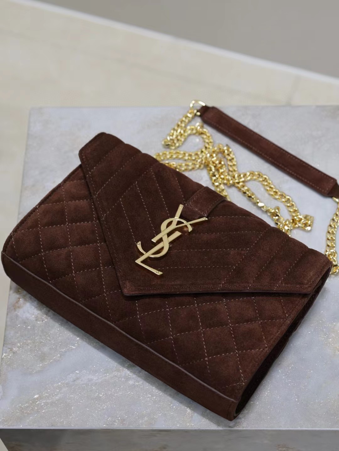 Sa1nt Lau*nt Envelope Triquilt Small Y51 Shoulder Bag in Suede