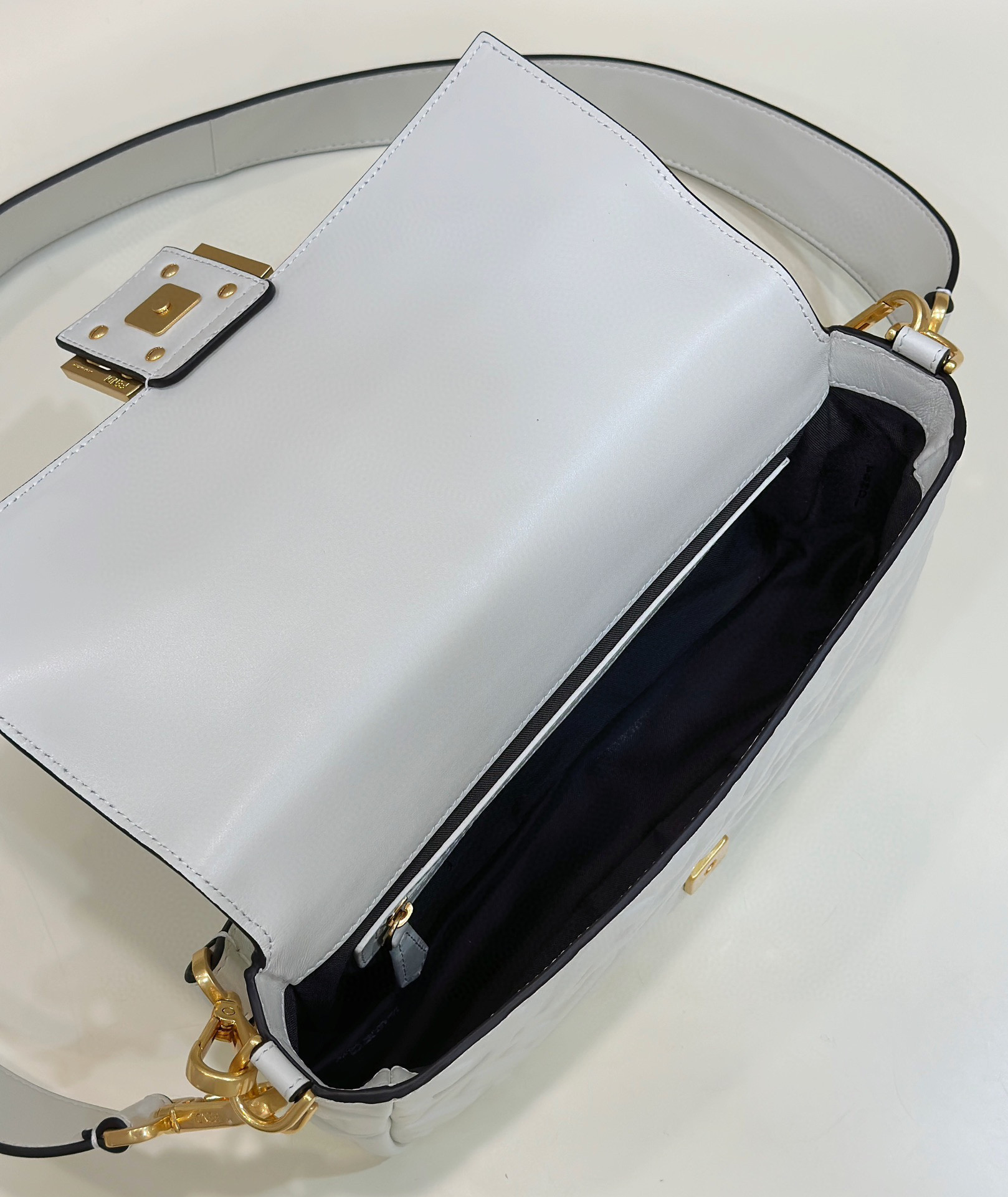 F**di Baguette White Leather Bag