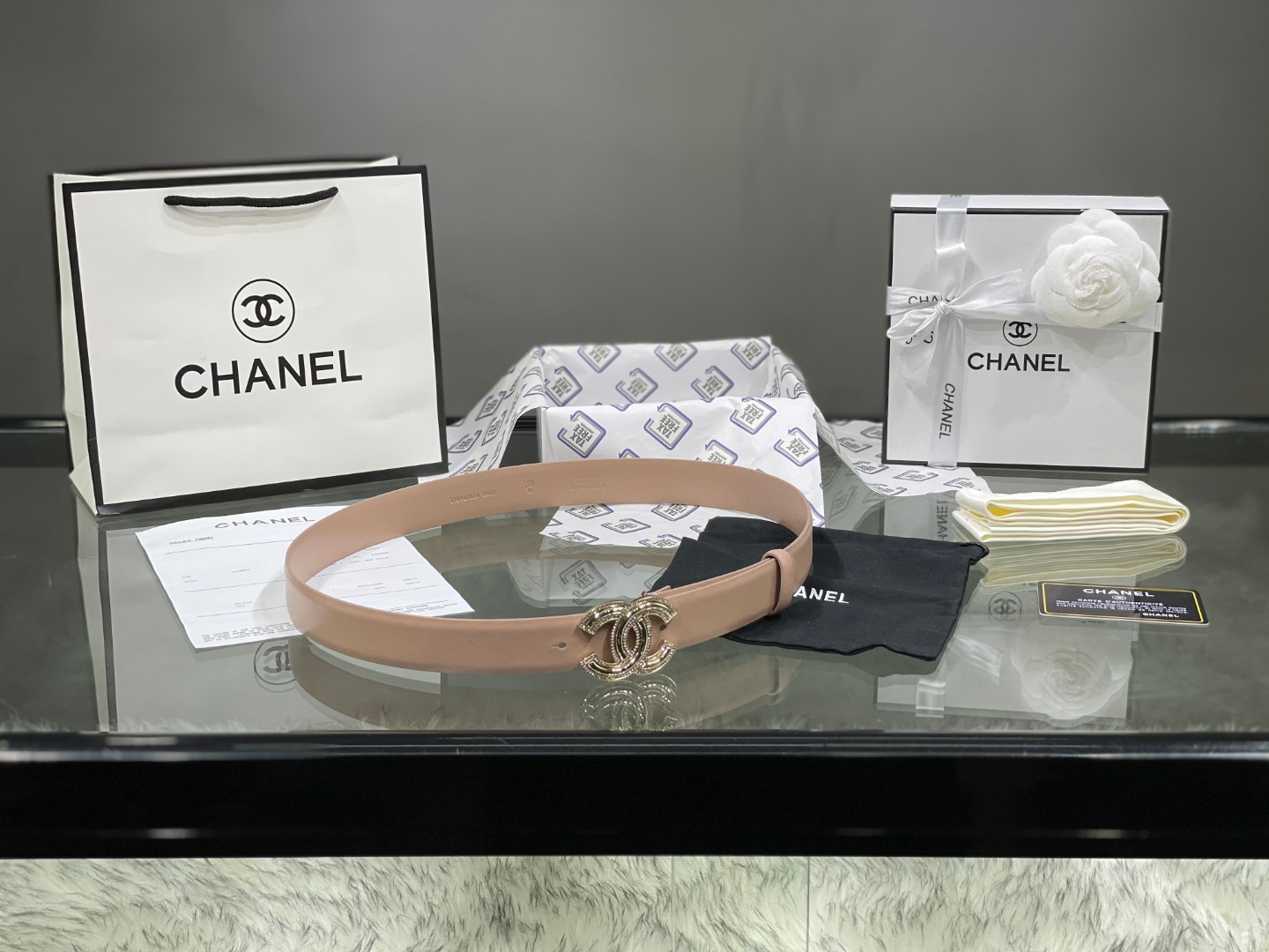 Ch**el Red Patent Leather CC Logo Belt