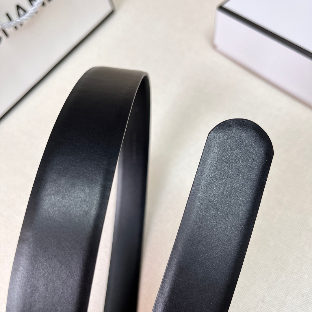 Black Quilted Leather CC Logo Belt
