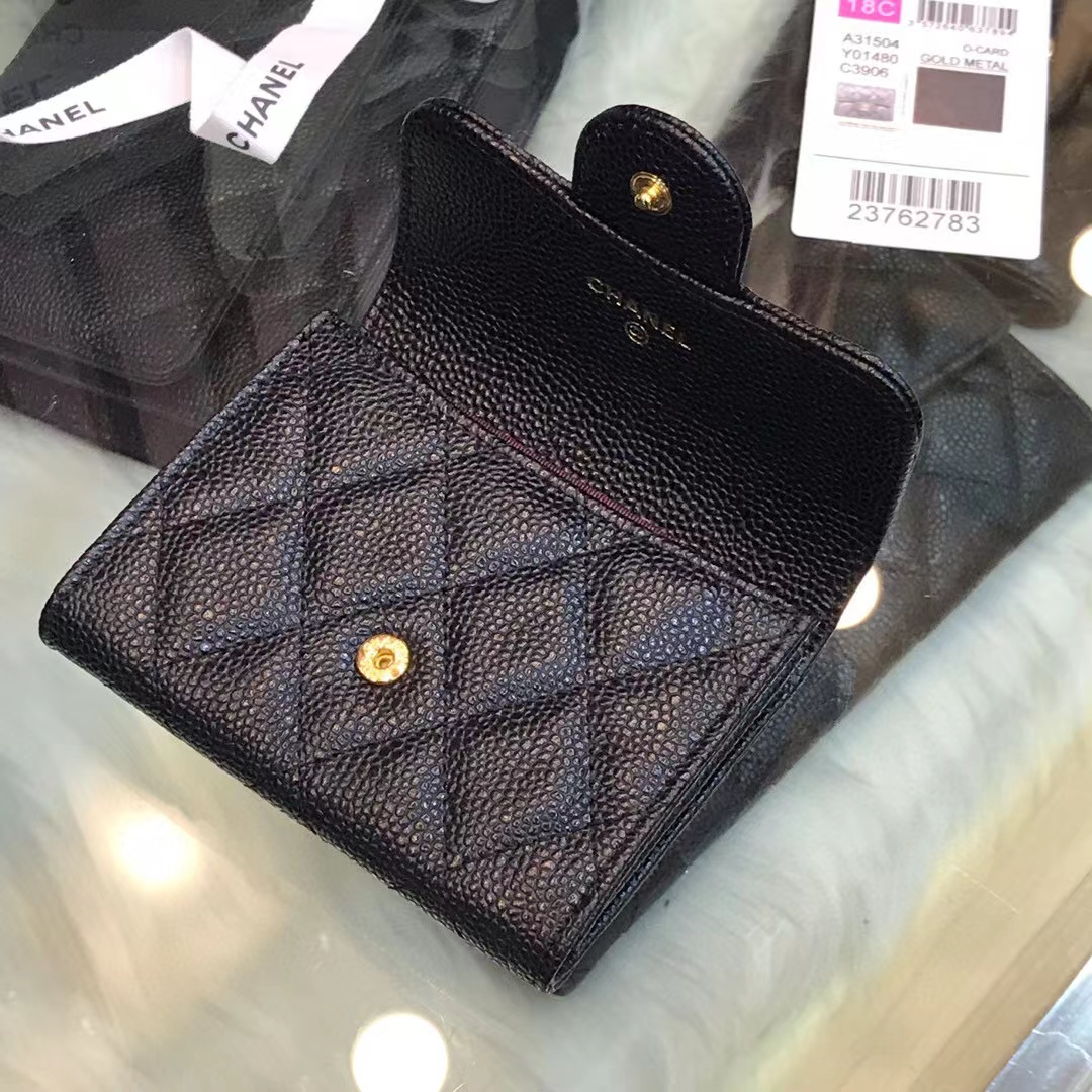 Ch**el Classic Leather Wallet In Black