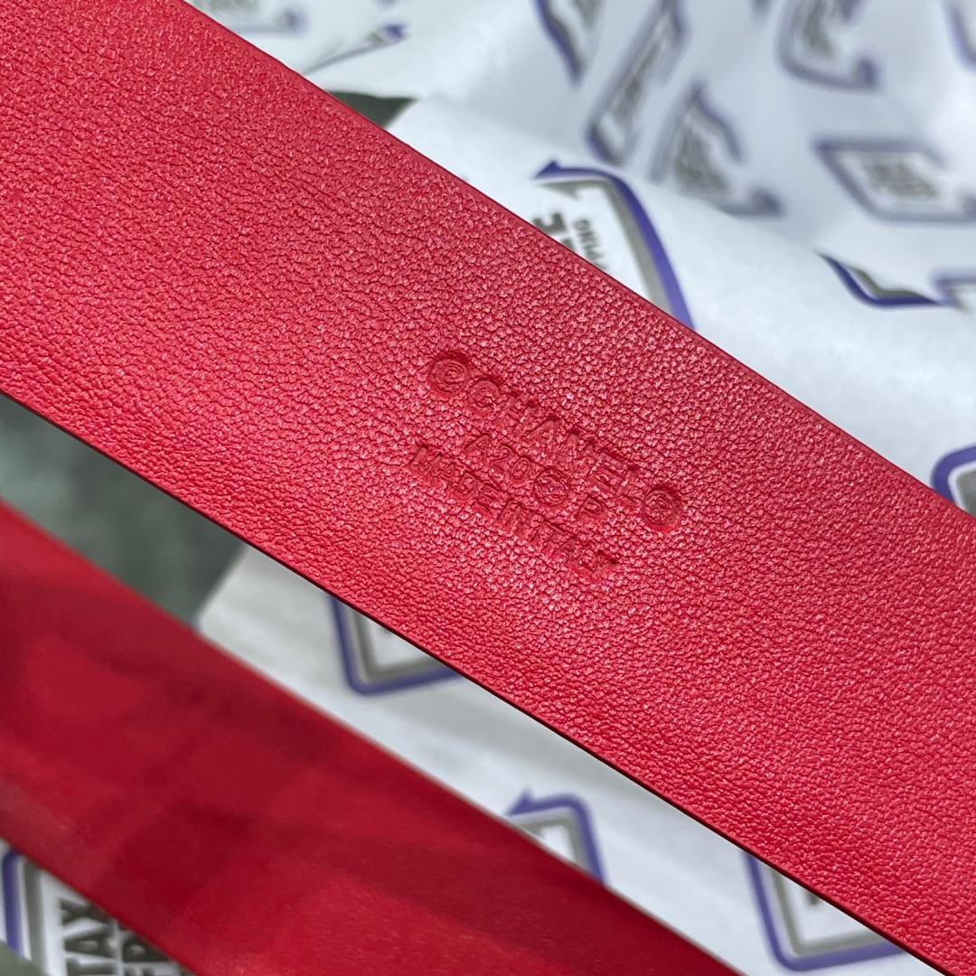 Ch**el Red Patent Leather CC Logo Belt