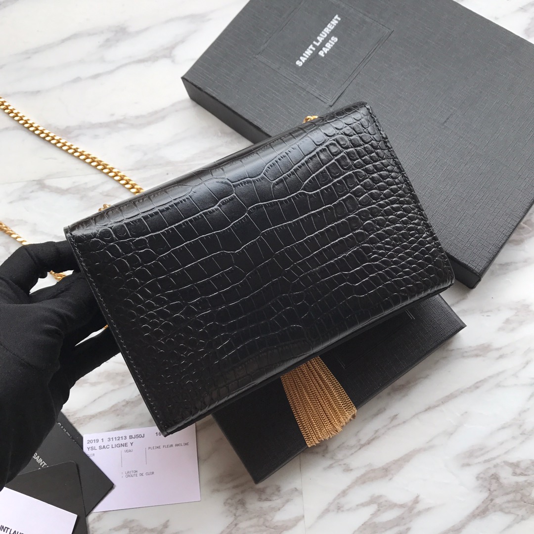 Yves Sa1nt Lau*nt ‘Medium Monogram Sunset’ Croc Embossed Leather