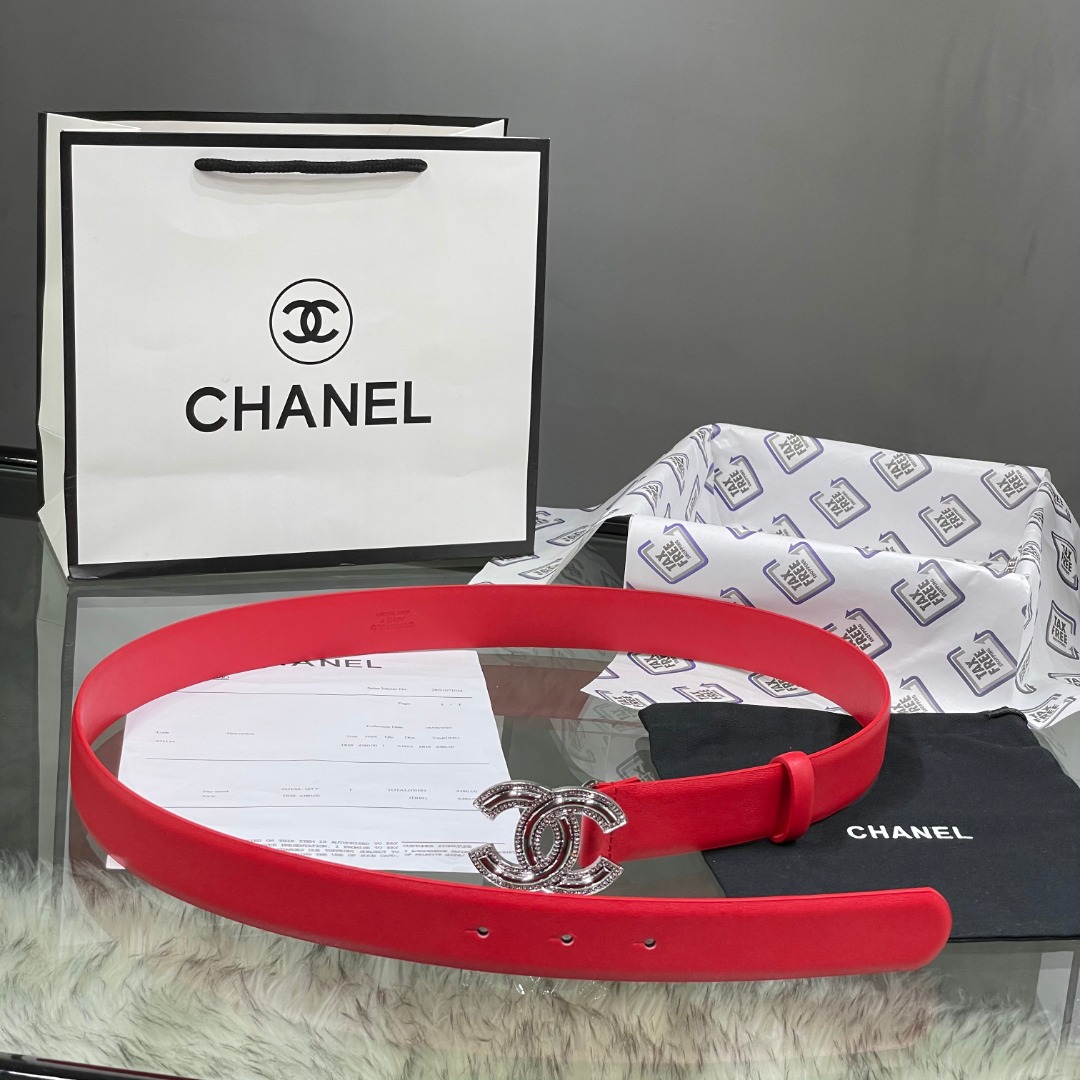 Ch**el Red Patent Leather CC Logo Belt