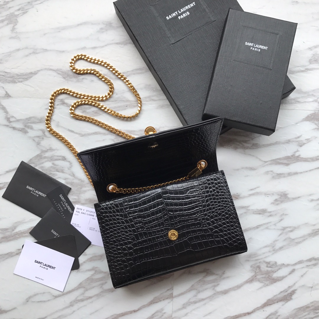 Yves Sa1nt Lau*nt ‘Medium Monogram Sunset’ Croc Embossed Leather