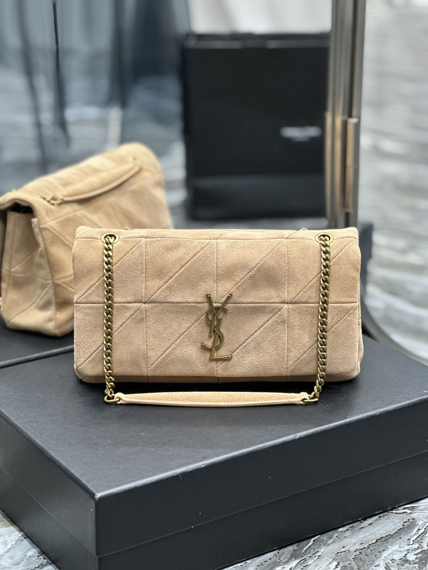 JAMIE MEDIUM CHAIN BAG “CARRÉ RIVE GAUCHE” IN LAMBSKIN AND SUEDE