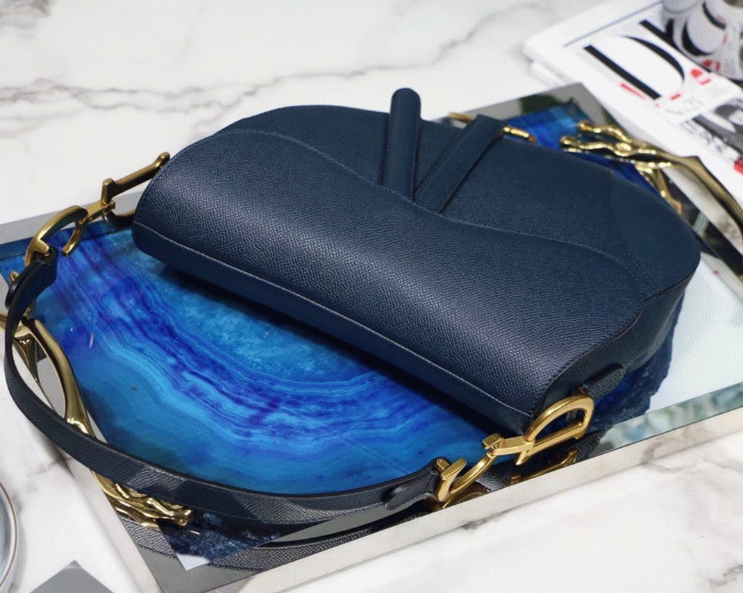 D10r Saddle Bag Imitation in Indigo Blue Grained Calfskin