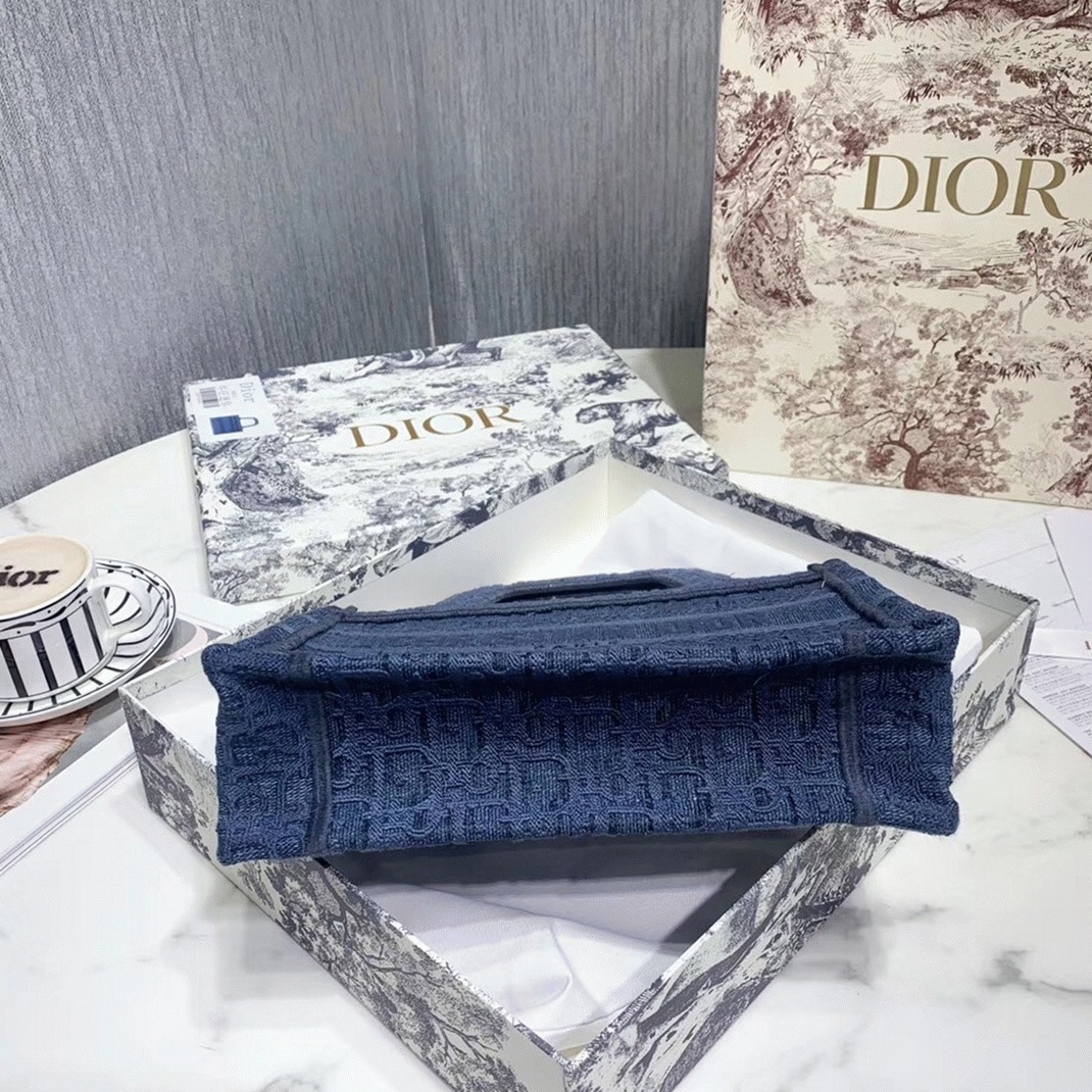 D10r Mini Book Tote Bag Fake in Denim Blue Oblique