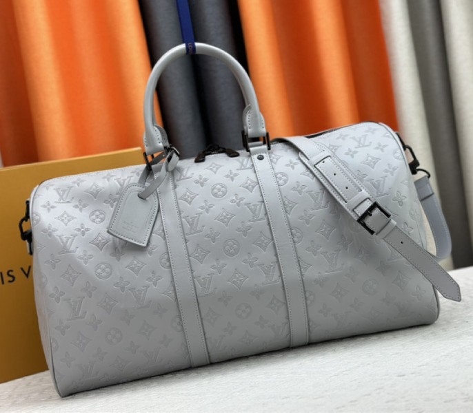 L0vis Vvtt0n Monogram Shadow Leather Keepall Bandouliere 50 With Leather Strap In Anthracite Gray