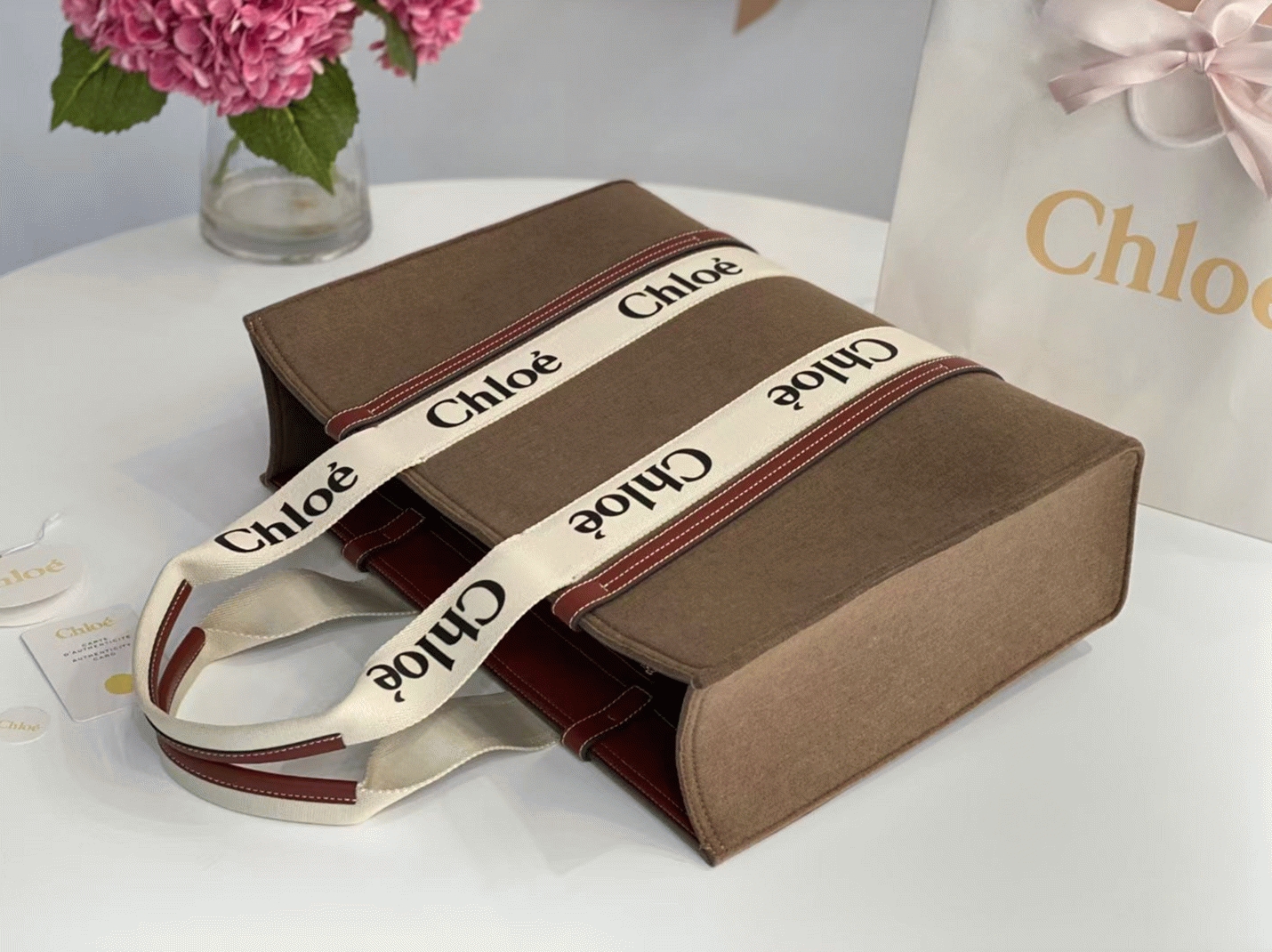 Top Quality Replica Chloe Large Woody Tote Bag In Brown Felt
