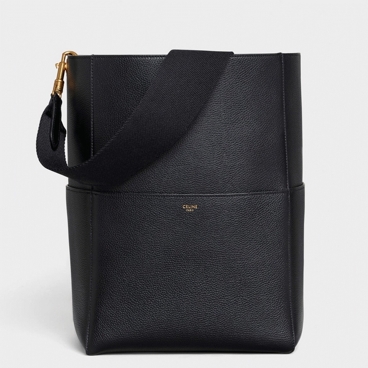 Top Quality Replica Ce1i*e Sangle Bucket Bag In Black Grained Calfskin