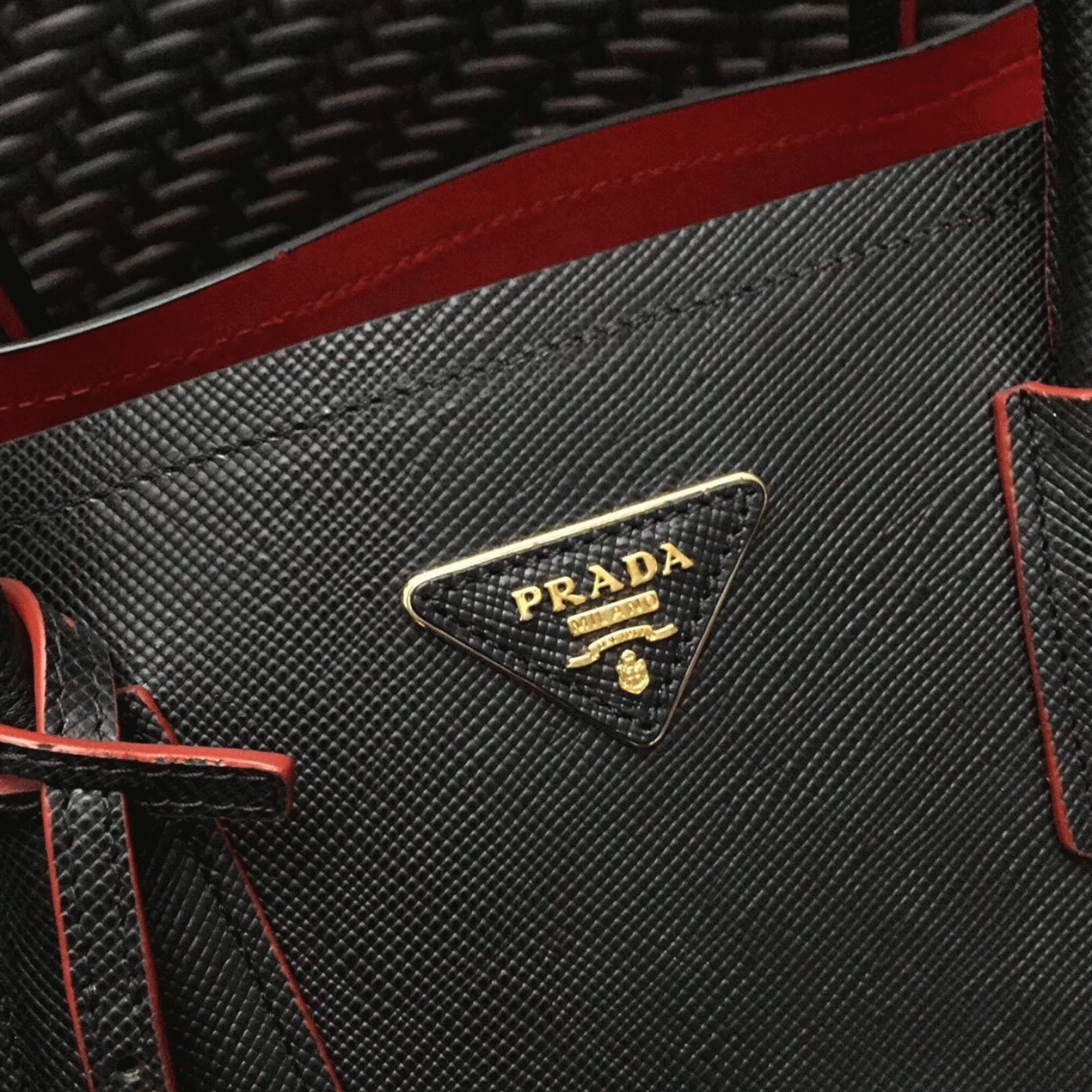 Black Pra*a Double Medium Tote Bag Imitation