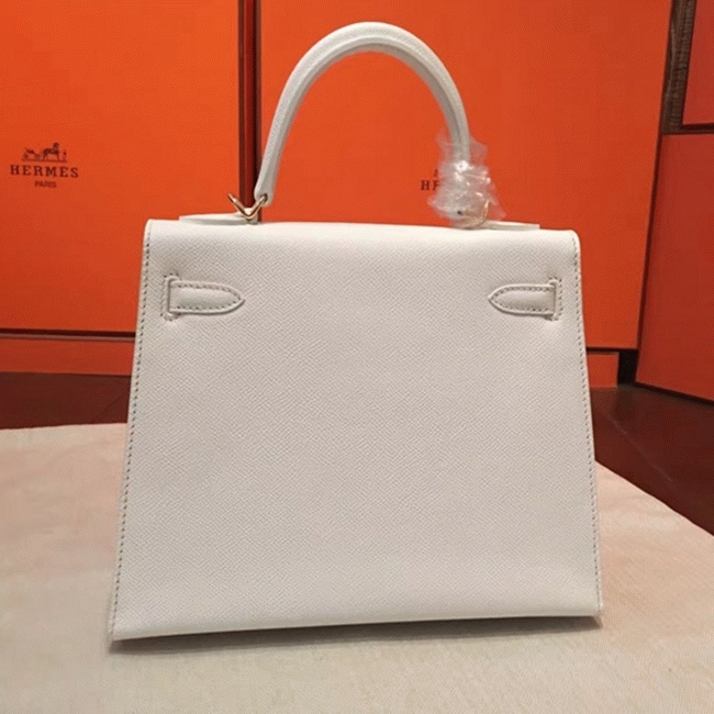 White Epsom Fake Luxury H**me5 Kelly 25cm Sellier Structured Bag