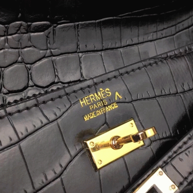 Black Crocodile Replica H**me5 Kelly Cut Clutch Exotic Skin Bag