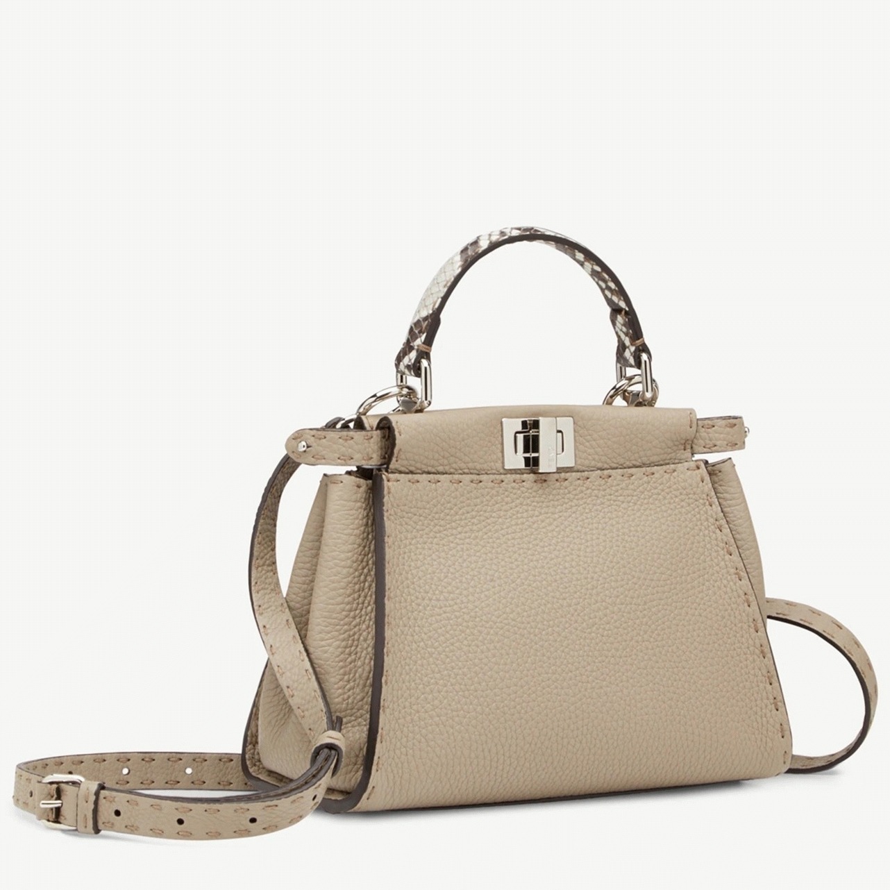 Top Quality Knockoff F**di Peekaboo Mini Selleria Grey Bag with Python Leather Handle