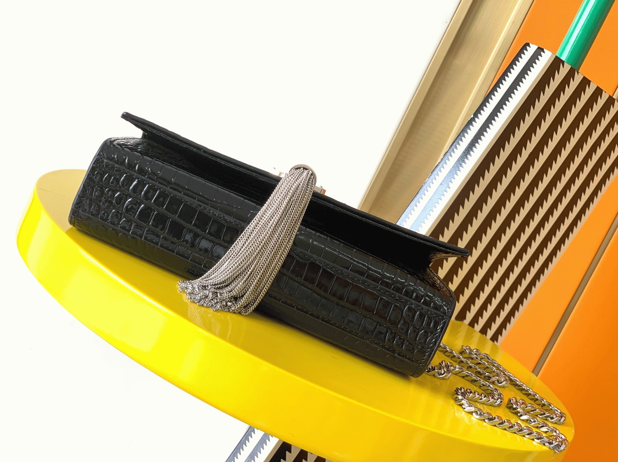 Fake Sa1nt Lau*nt Kate Small Tassel Bag Noir Crocodile-embossed Leather
