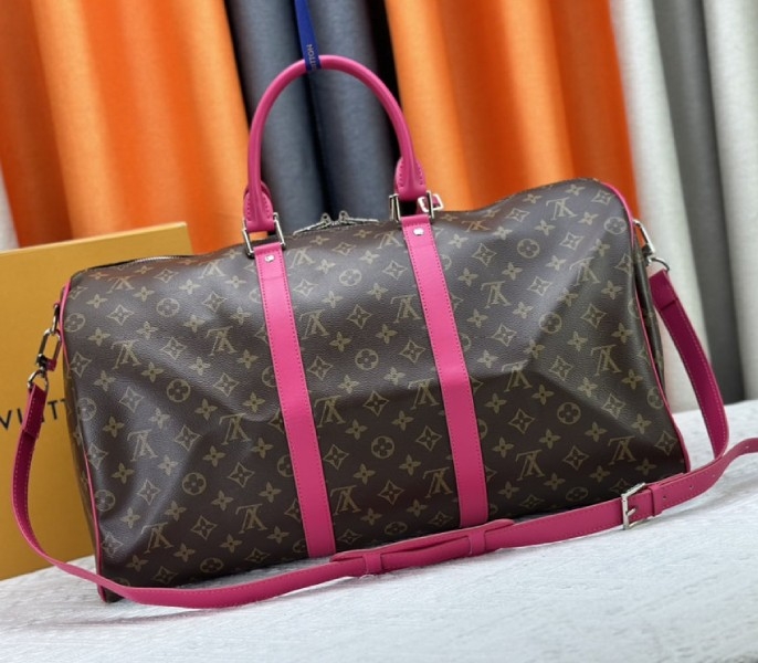 L0vis Vvtt0n Monogram Macassar Canvas Keepall Bandouliere 50 In Pondichery Pink