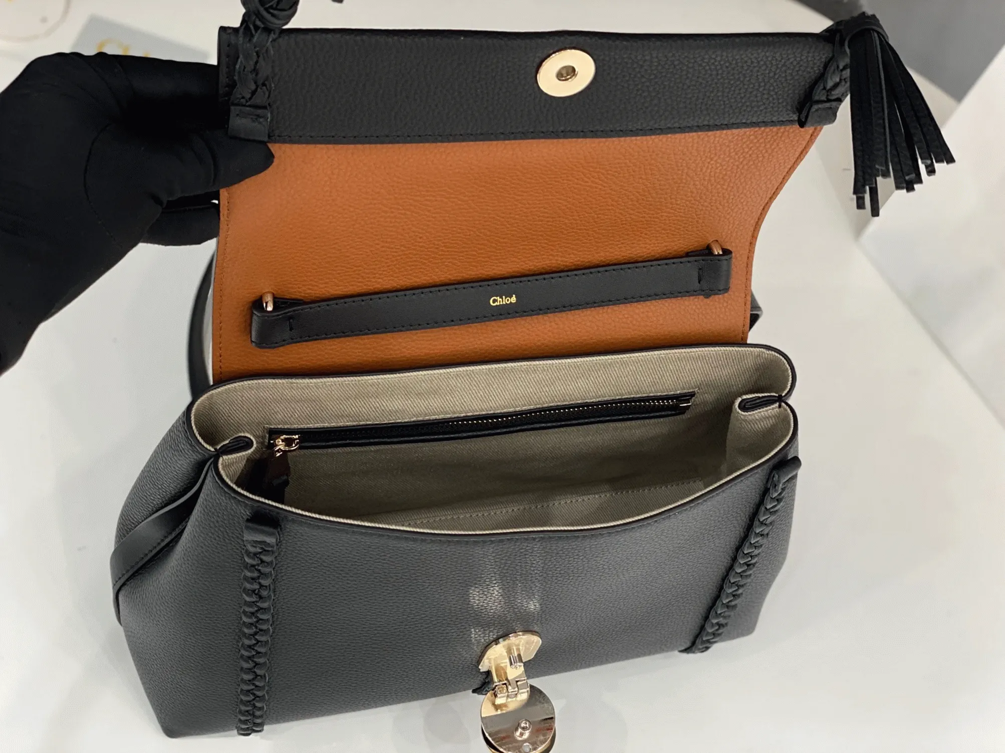 Top Quality Knockoff Chloe Penelope Medium Shoulder Bag in Black Grained Calfskin