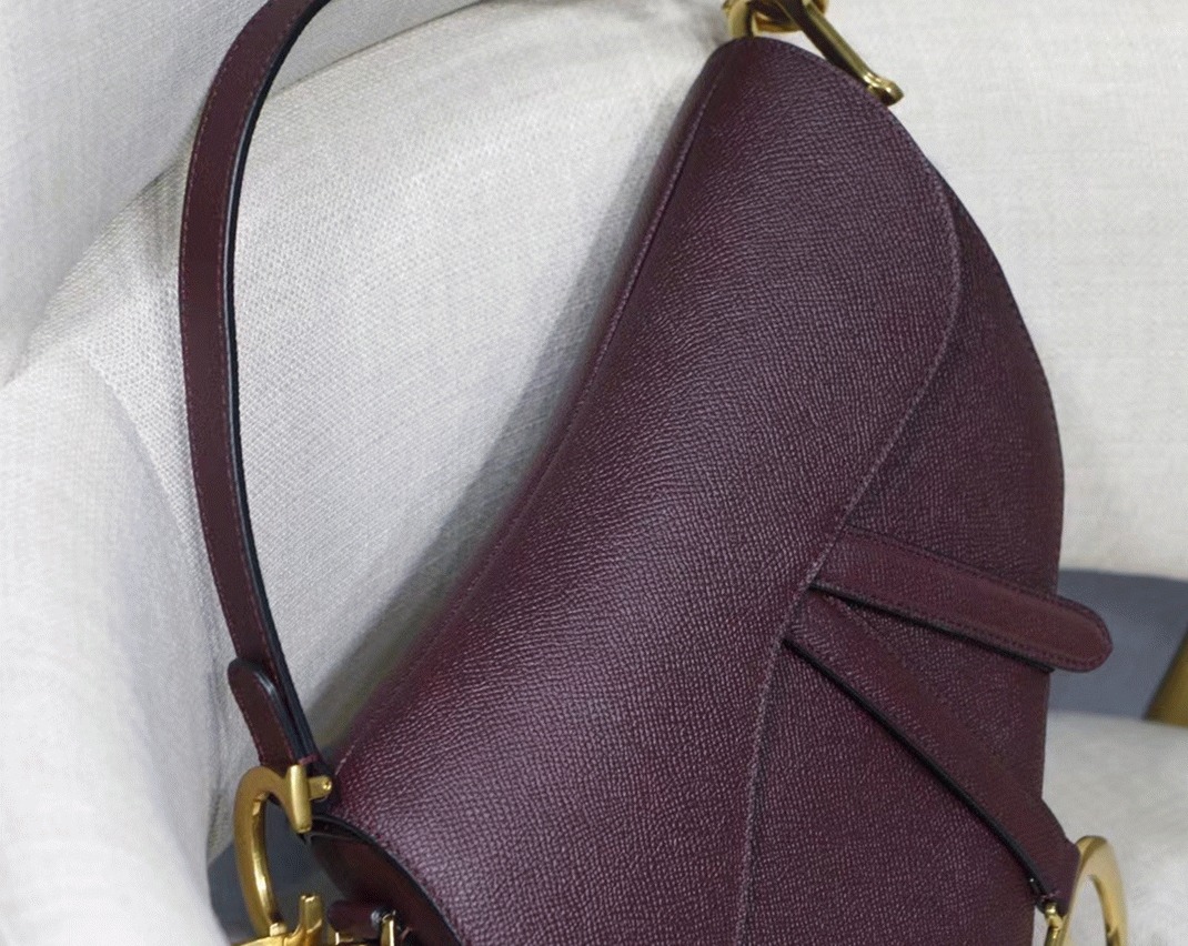 D10r Saddle Bag Knockoff in Amaranth Grained Calfskin