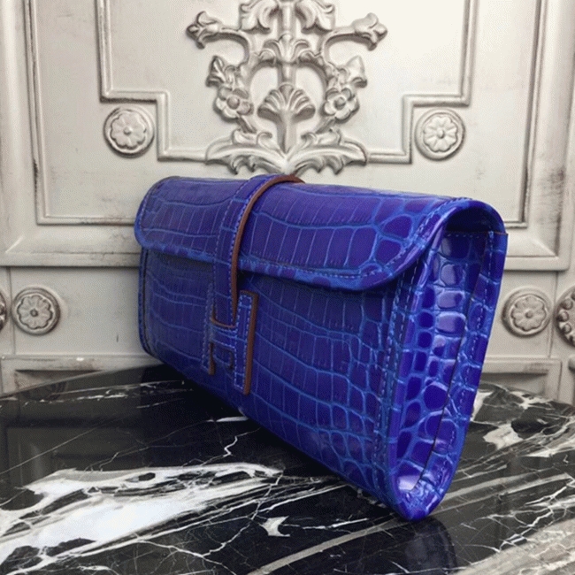 Blue electric crocodile leather replica H**me5 Jige Elan clutch bag
