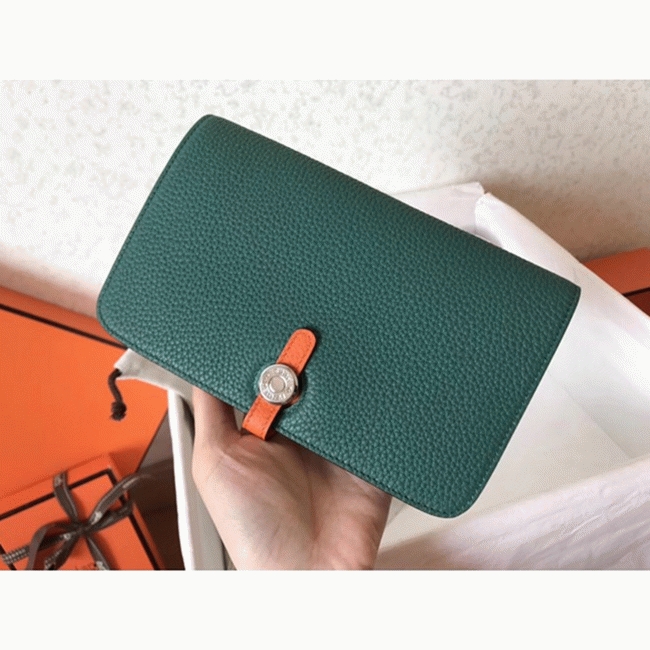 Malachite orange top fake H**me5 Dogon duo wallet