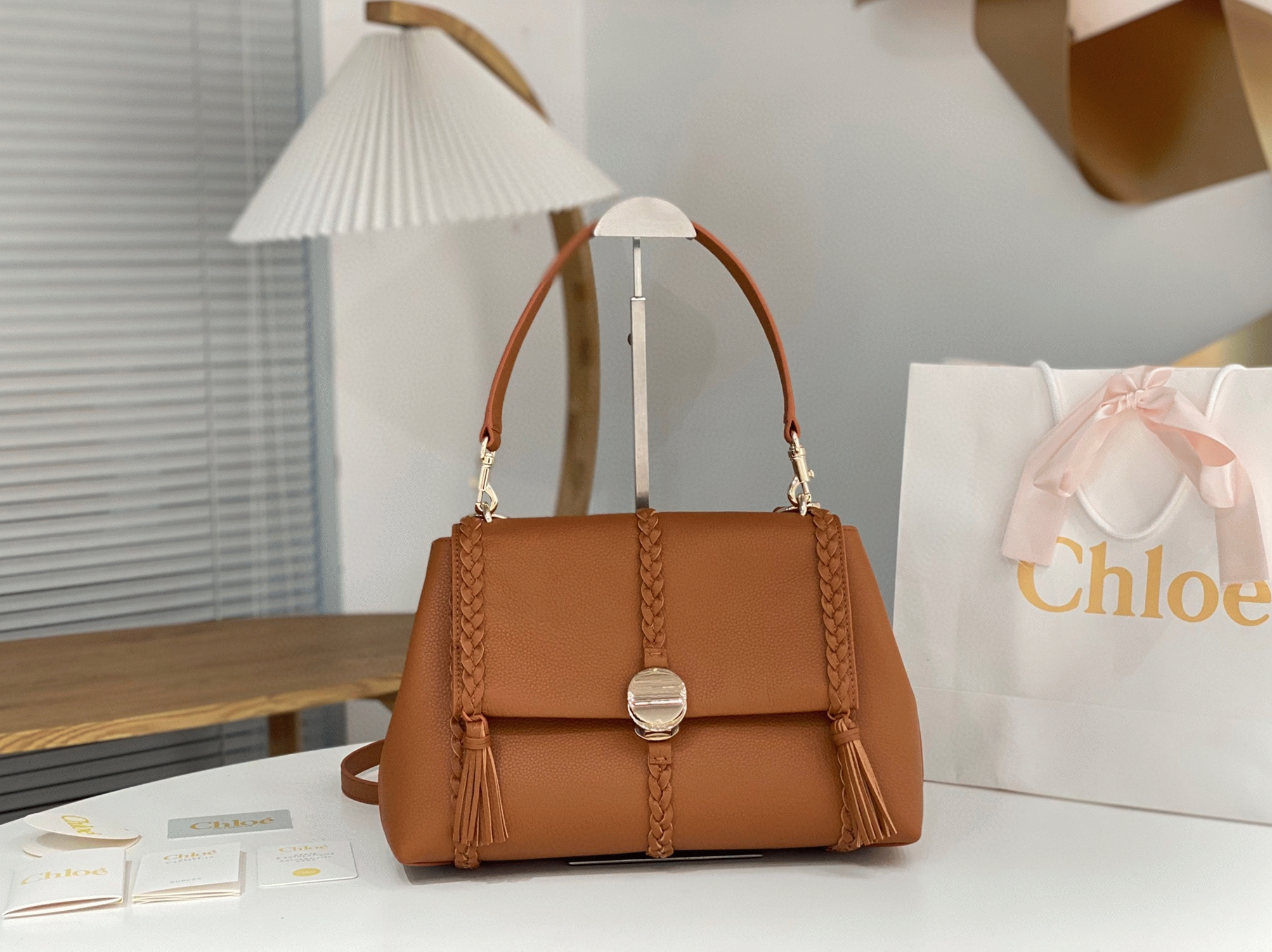 Top Quality Fake Chloe Penelope Medium Shoulder Bag in Brown Grained Calfskin