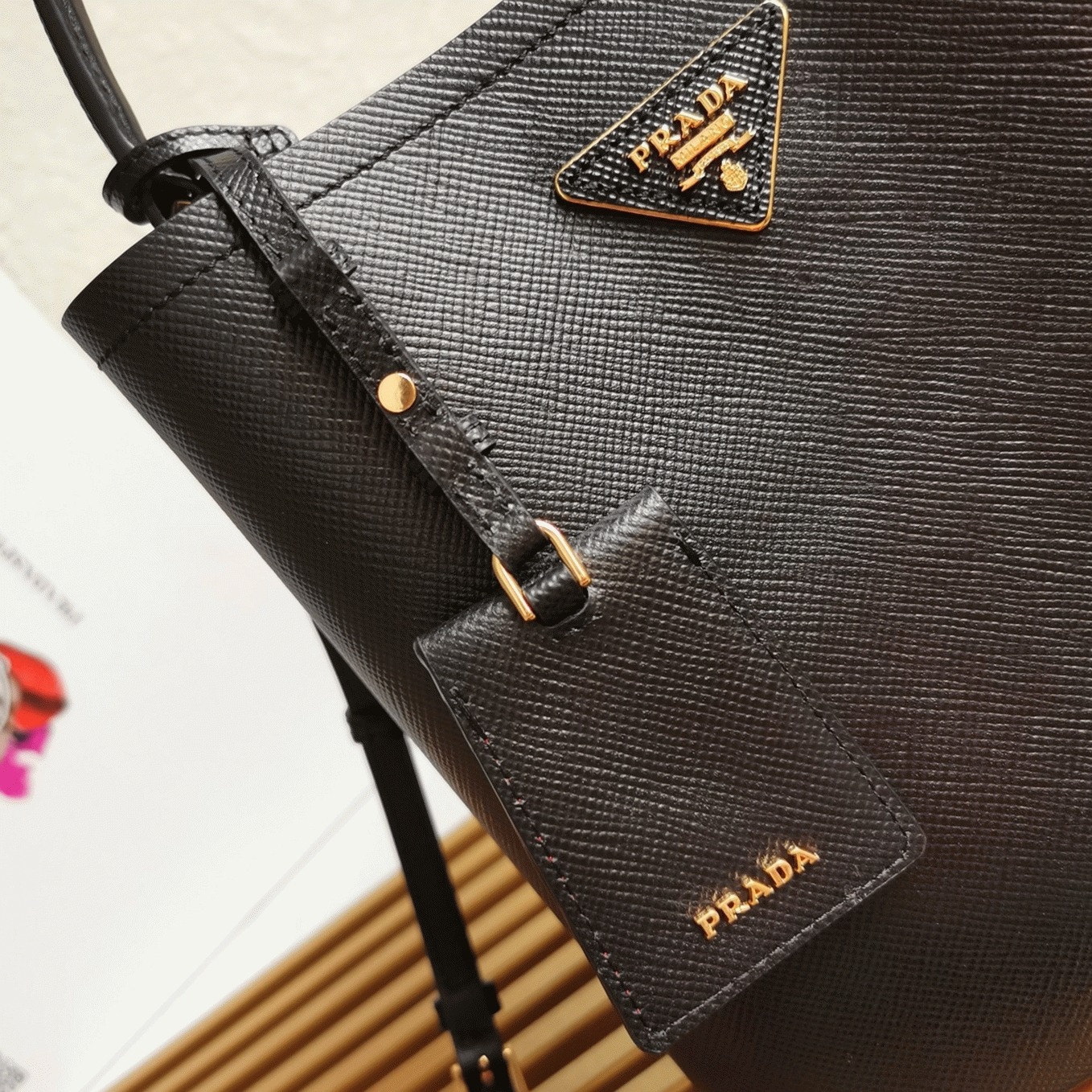 Black Pra*a Medium Panier Bag Replica