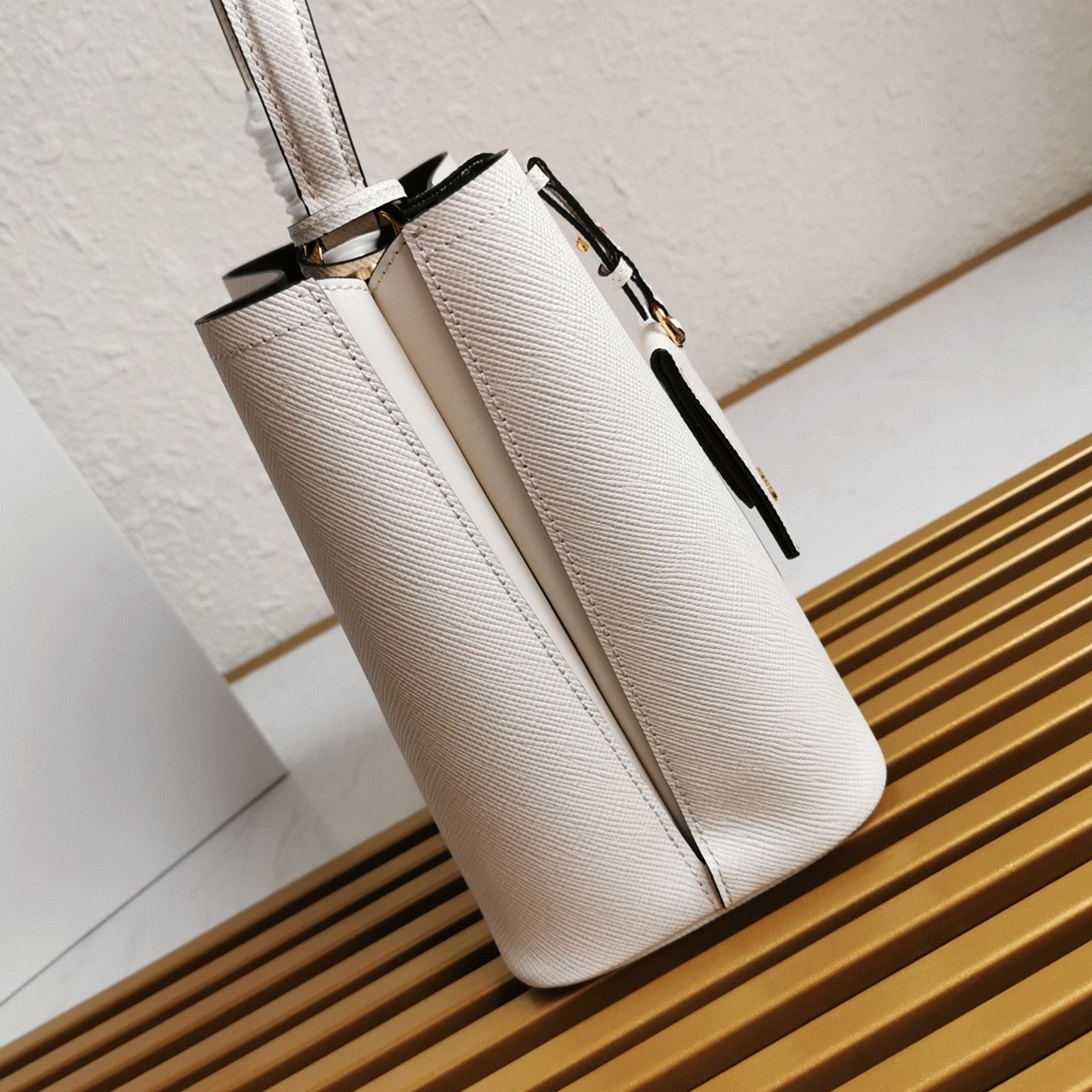 White Pra*a Medium Panier Bag Replica