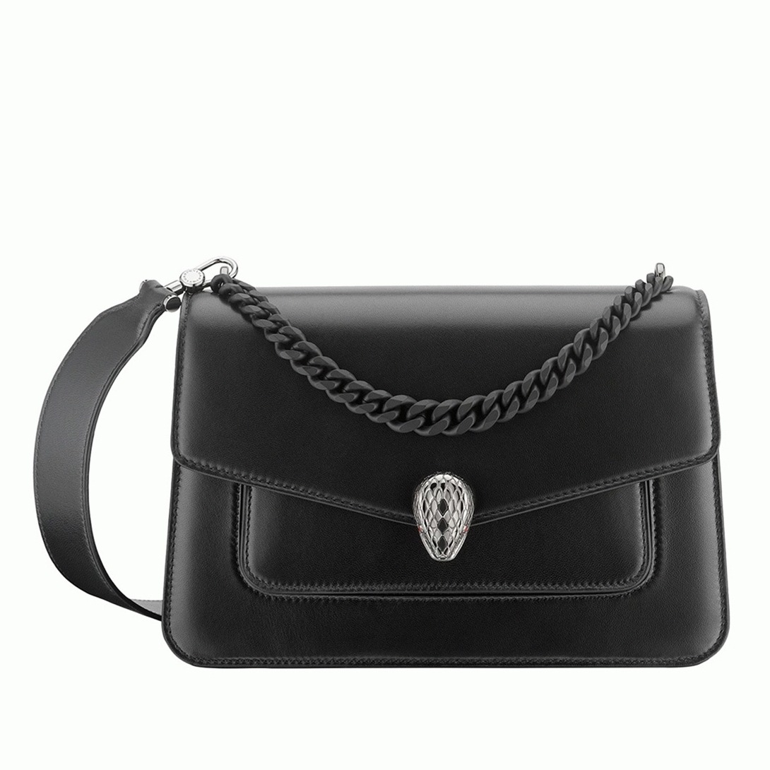 Fake Bv1g*ai Serpenti Forever Medium Crossbody Bag with Chain Noir