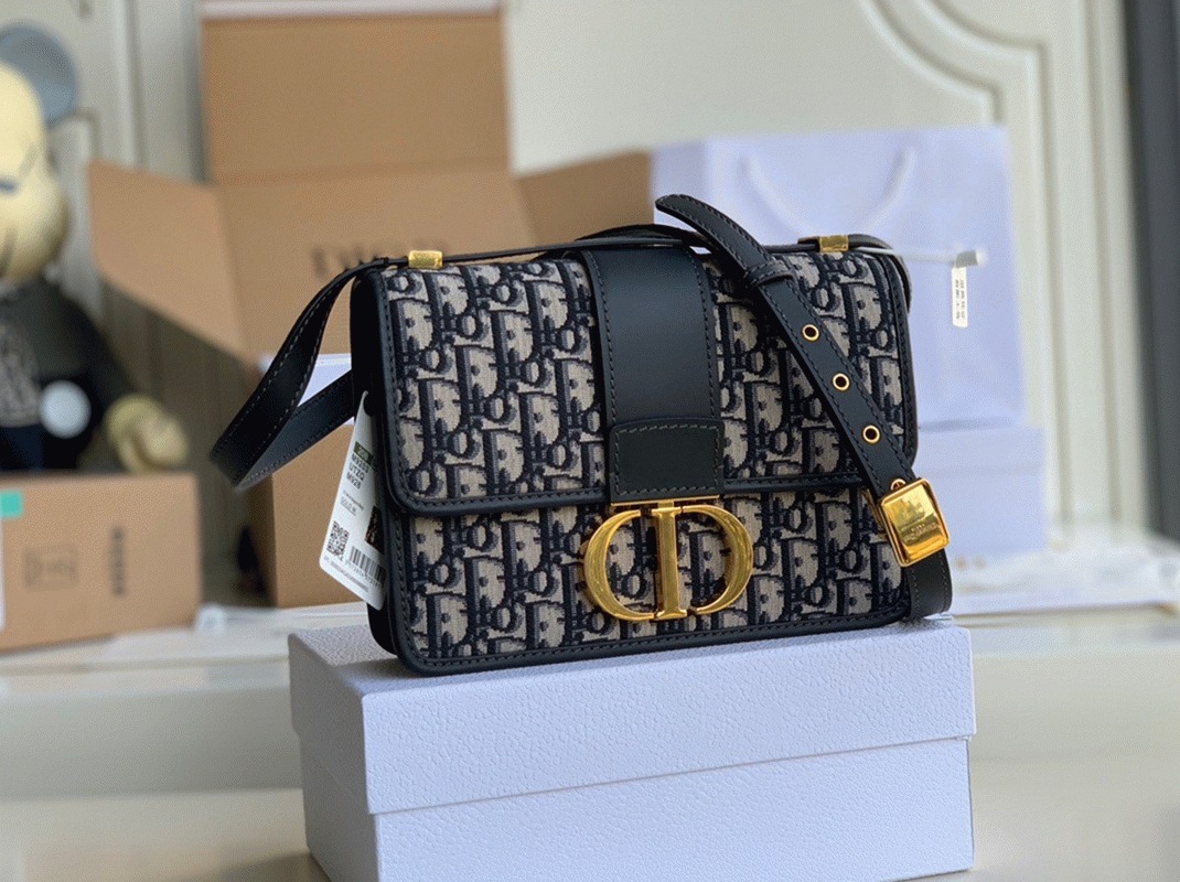 D10r 30 Montaigne Medium Bag Replica in Blue D10r Oblique Jacquard