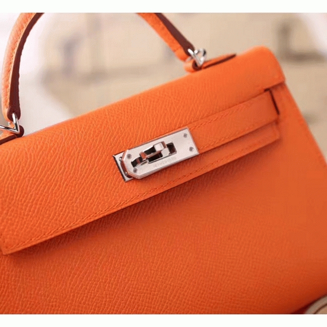Orange Epsom Fake Luxury H**me5 Kelly Mini II 20cm Handbag