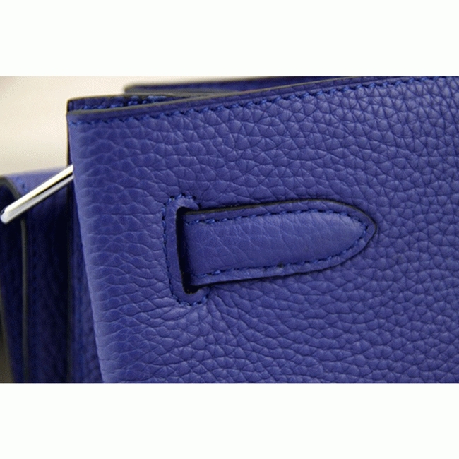 Blue Leather Knockoff H**me5 So Kelly 22cm Cool-Toned Handbag