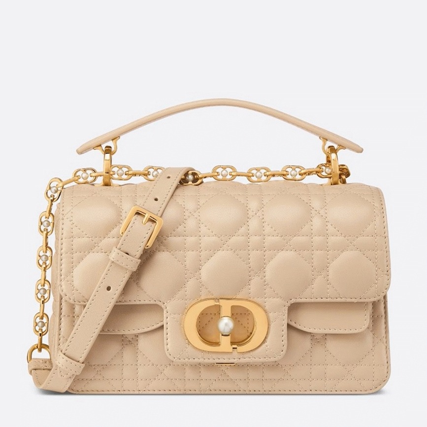 D10r Small Jolie Top Handle Bag Knockoff in Beige Cannage Calfskin
