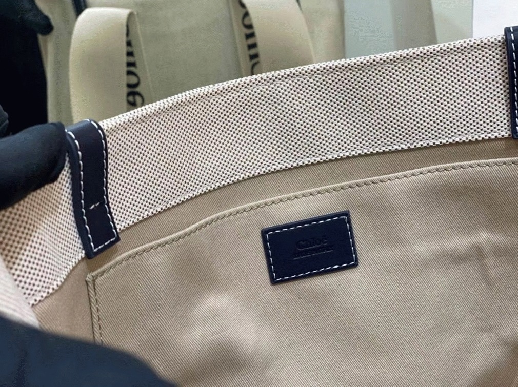 Top Quality Knockoff Chloe Medium Woody Tote Bag in Canvas with Blue Leather Strips