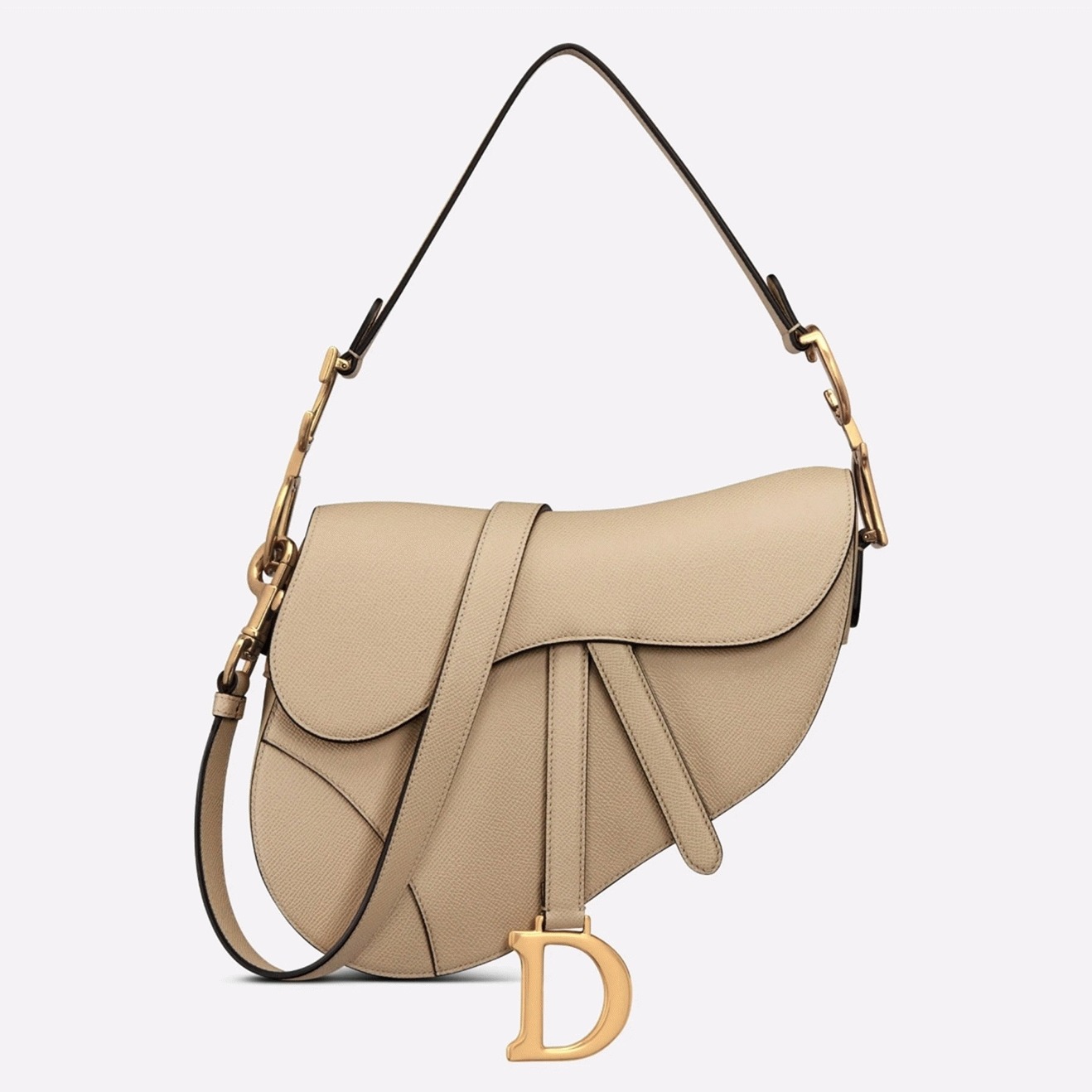 D10r Saddle Bag with Strap Replica in Sand Grained Calfskin