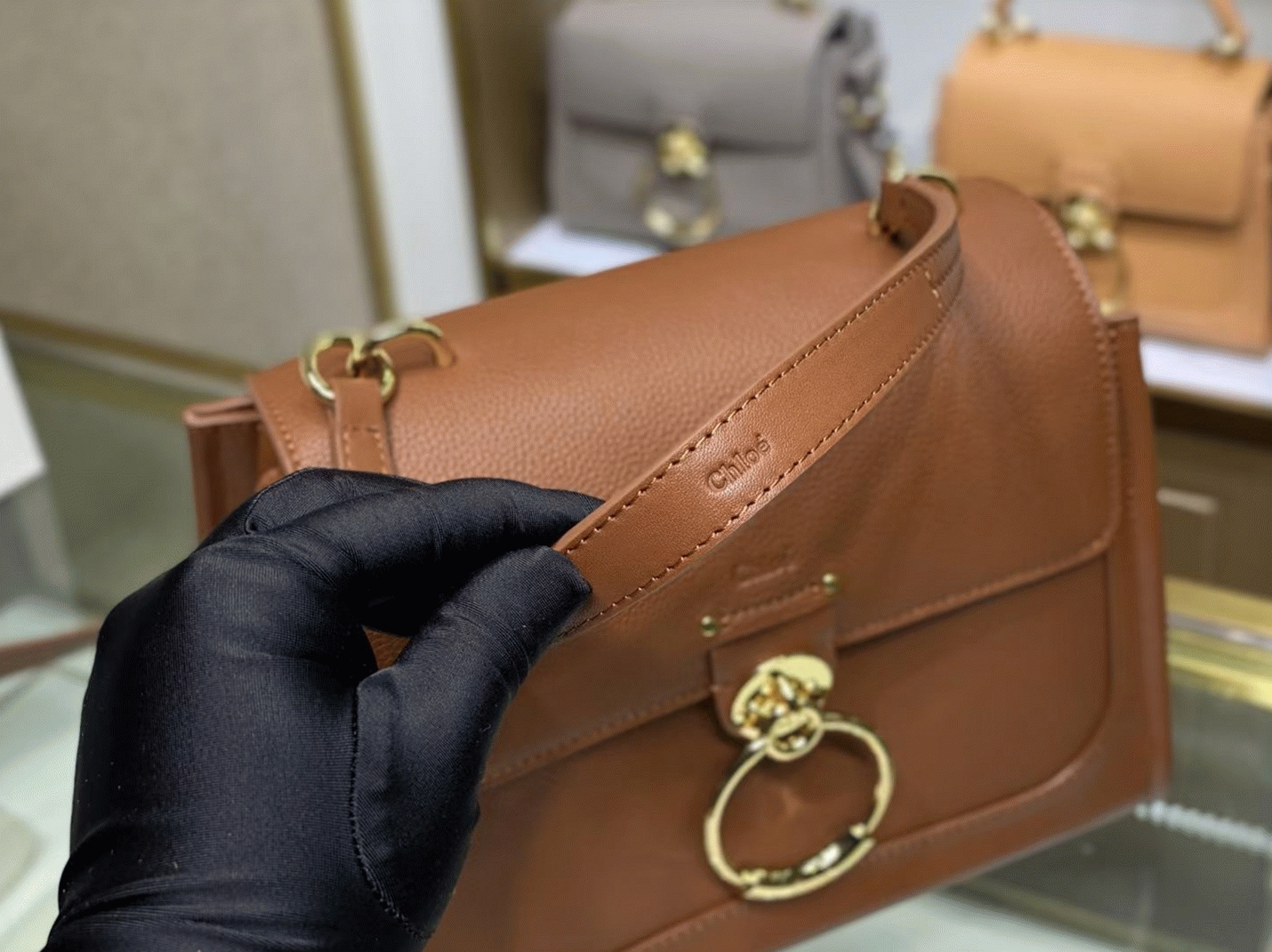 Top Quality Fake Chloe Small Tess Day Bag In Caramel Grained Leather
