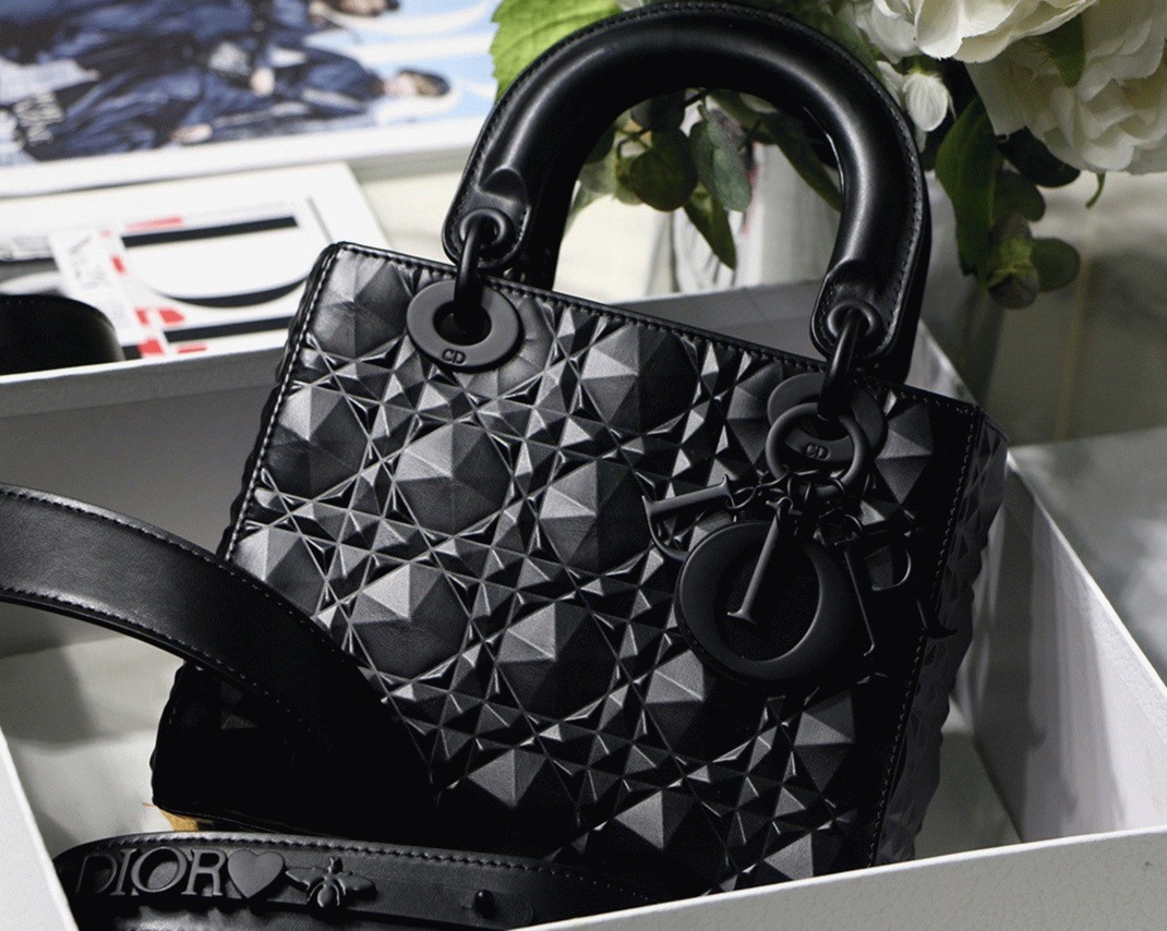 D10r Small Lady D10r My ABCD10r Bag Fake in Black Calfskin with D1am0nd Motif