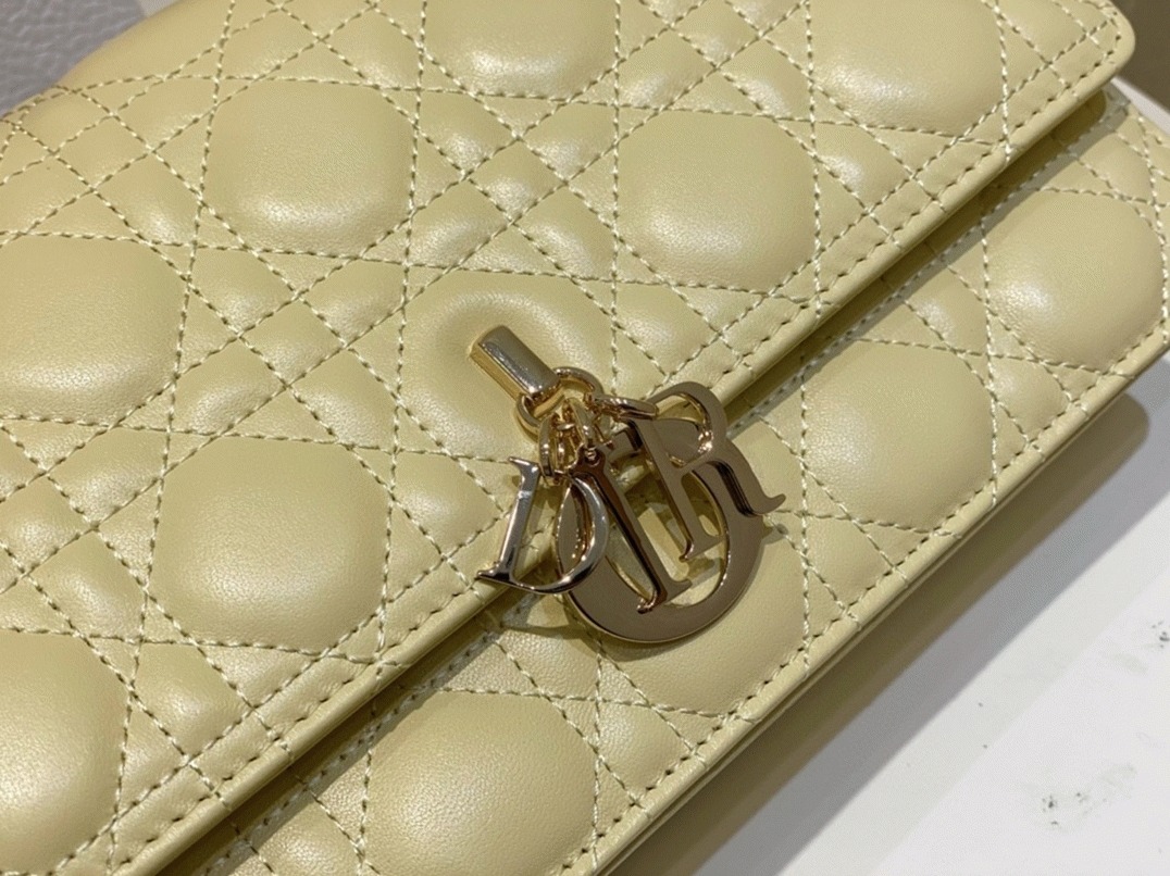 D10r Miss D10r Top Handle Bag Knockoff in Pastel Yellow Cannage Lambskin