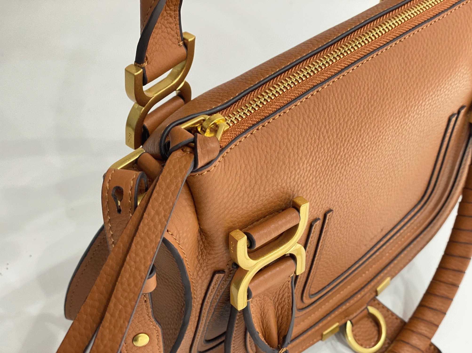 Top Quality Replica Chloe Marcie Small Double Carry Bag in Blue Grained Leather