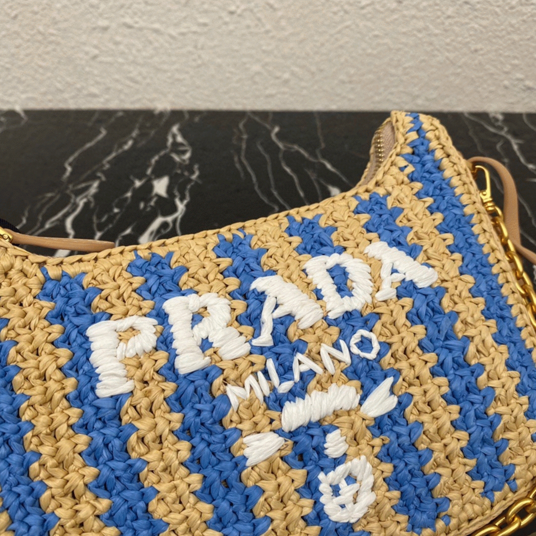 Pra*a Re-Edition Bag Fake in Beige and Blue Stripe