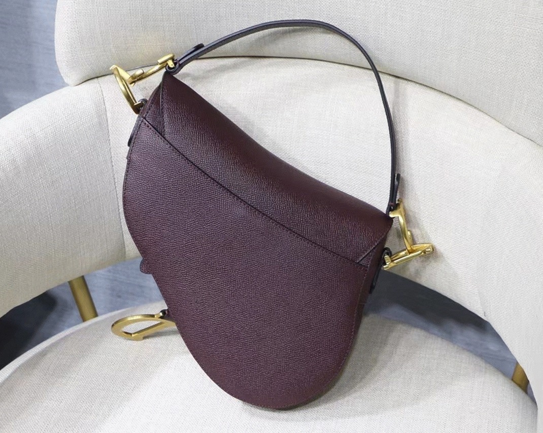 D10r Saddle Bag Knockoff in Amaranth Grained Calfskin