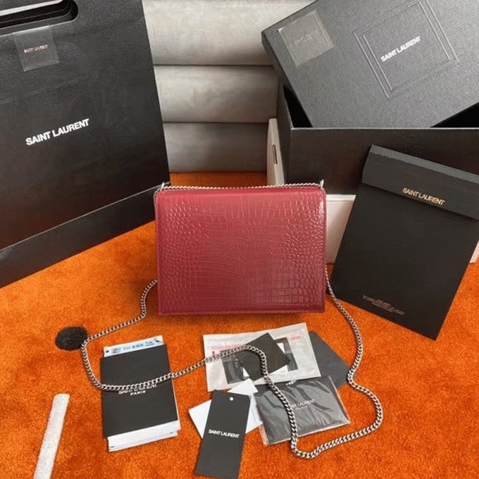 Fake Sa1nt Lau*nt Cassandra Medium Bag Bordeaux Crocodile