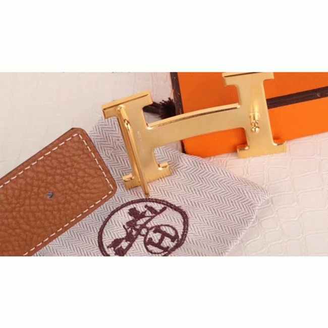 Fake H**me5 H-shaped belt buckle in brown