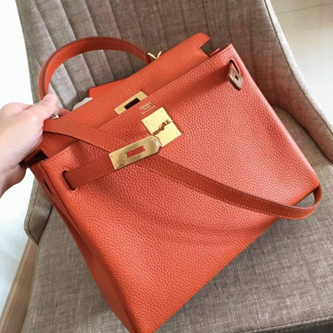 Orange Clemence Knockoff H**me5 Kelly Retourne 32cm Bold Tote