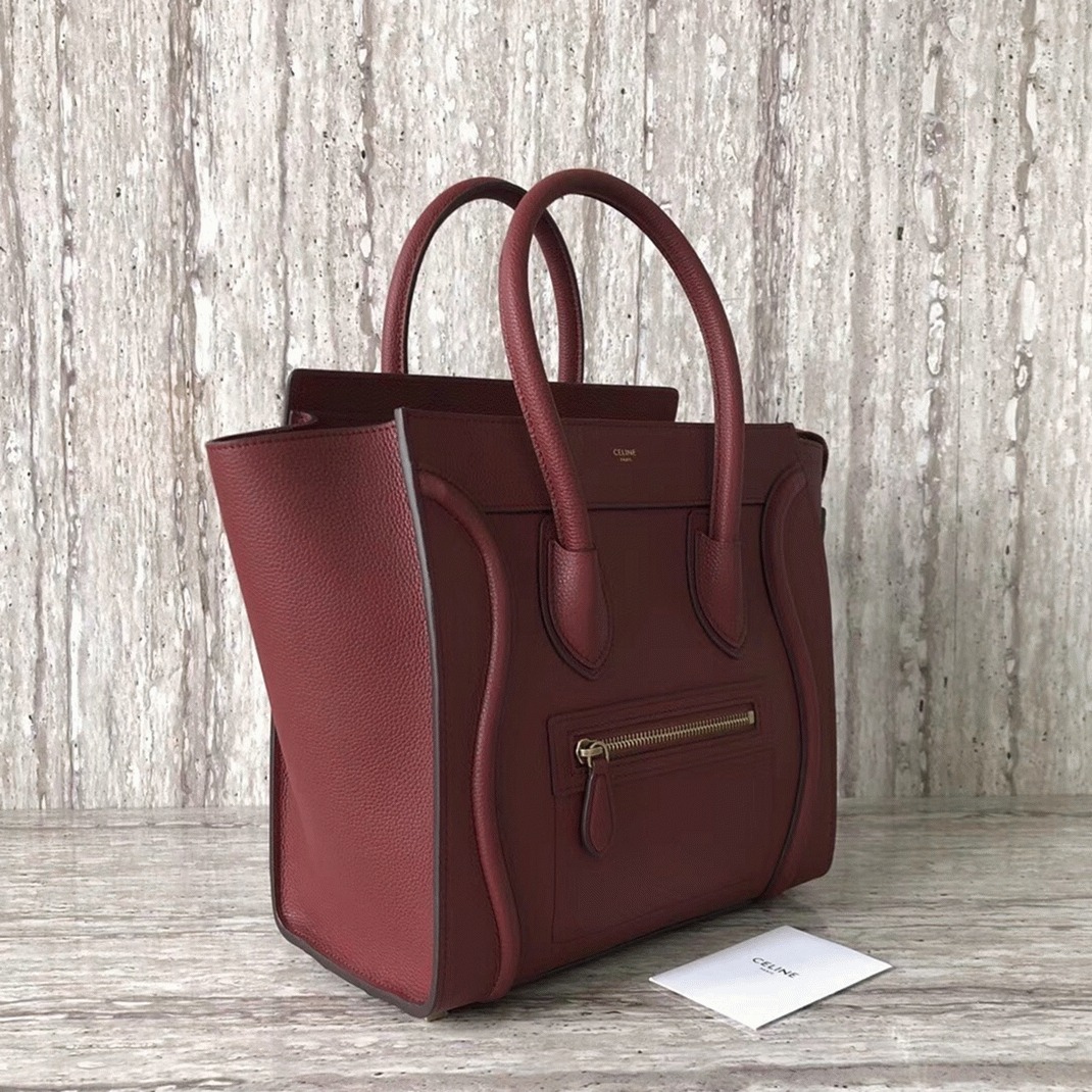 Ce1i*e Micro Luggage Tote Bag Knockoff in Dark Red