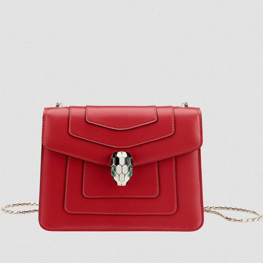 Fake Bv1g*ai Serpenti Forever Small Crossbody Bag Red Leather