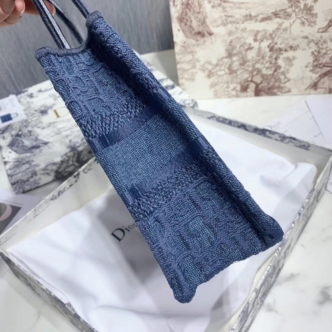 D10r Mini Book Tote Bag Fake in Denim Blue Oblique
