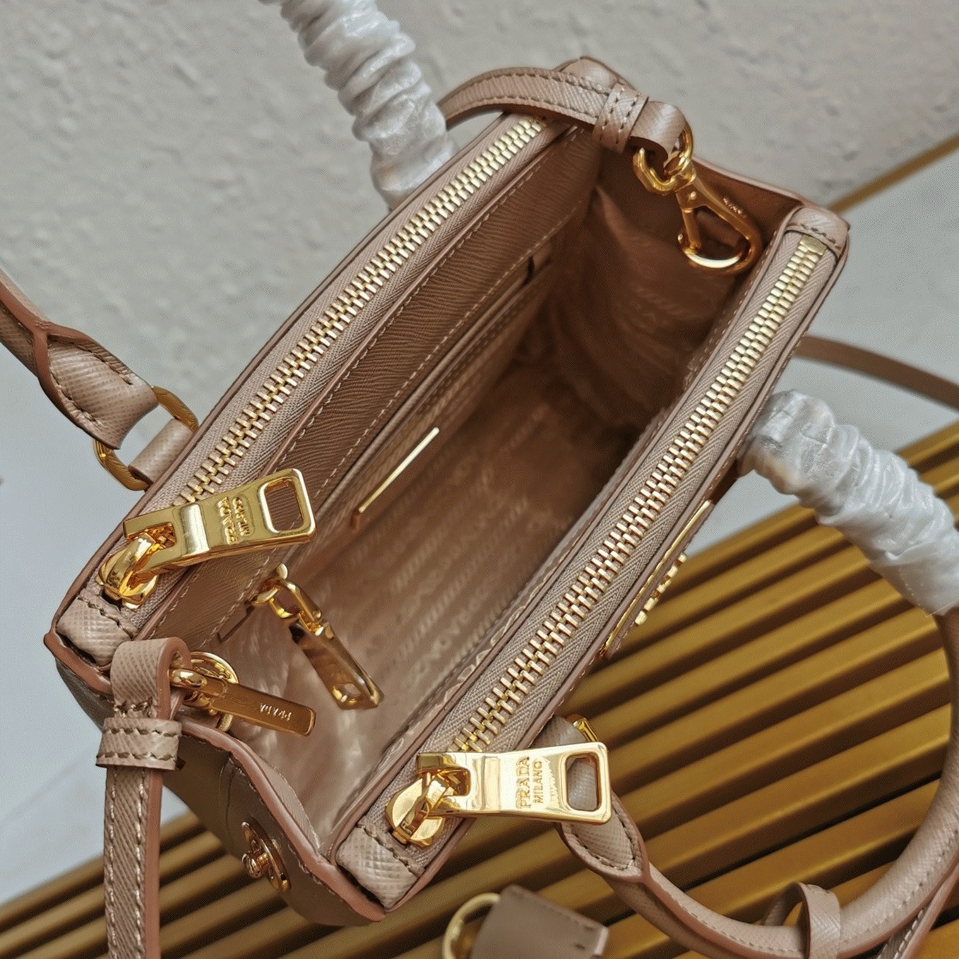 Beige Pra*a Mini Galleria Bag Replica